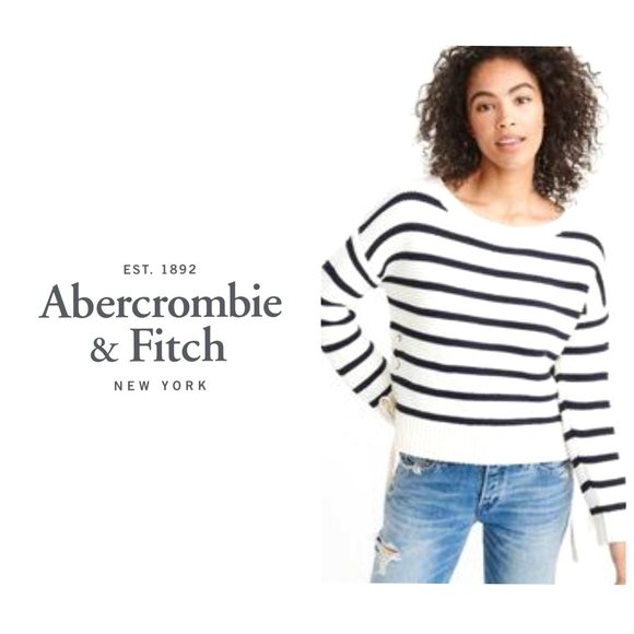 Abercrombie & Fitch Sweaters - A&F Cotton Striped Lace Up French Marina Sweater